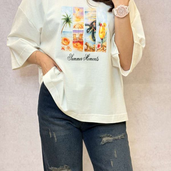 تیشرت باکسی ترند تابستانی طرح Summer moments