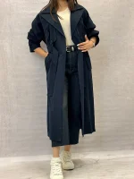ترنچ کت زنانه بلند کمربندی - Image 3