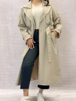 ترنچ کت زنانه بلند کمربندی - Image 2