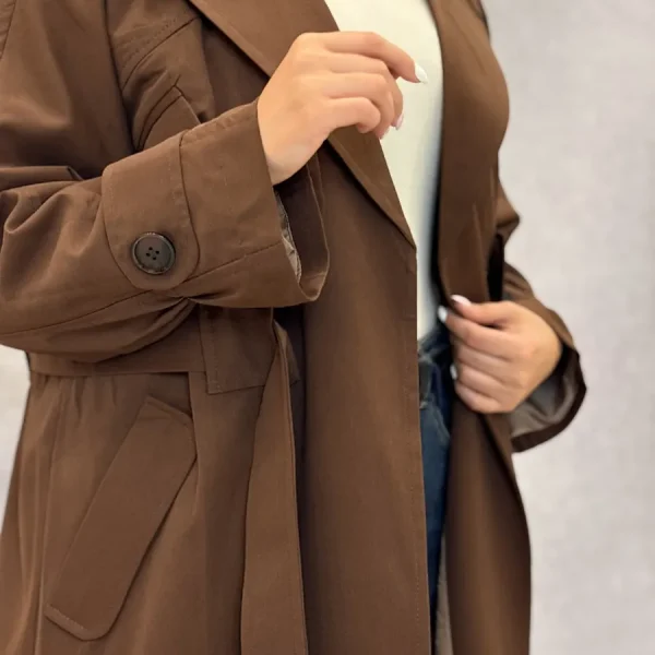 ترنچ کت زنانه بلند کمربندی