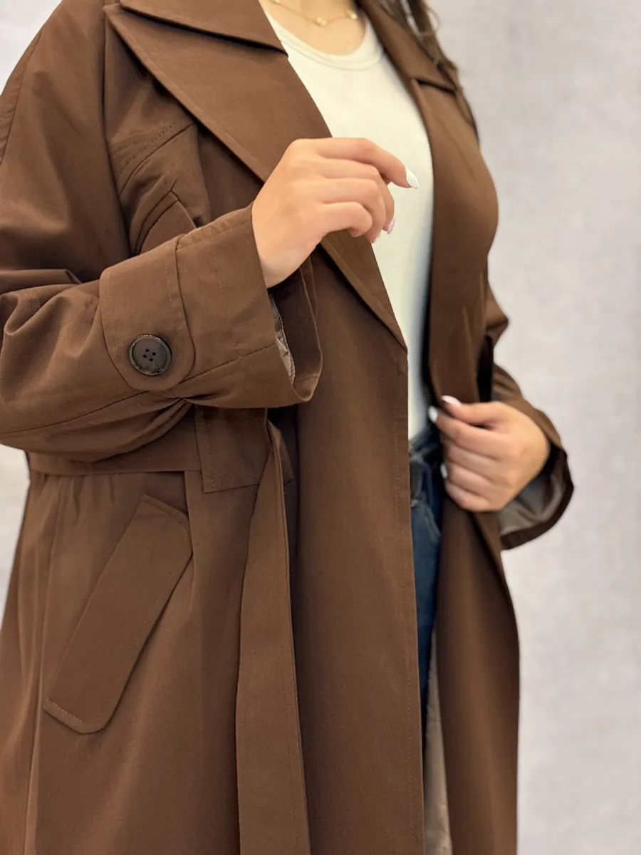 ترنچ کت5 ترنچ کت زنانه بلند کمربندی - Image 1